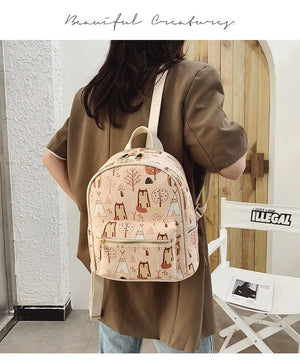 11 Inch Women Backpack, Cute Animal Print Schoolbag for Teenager