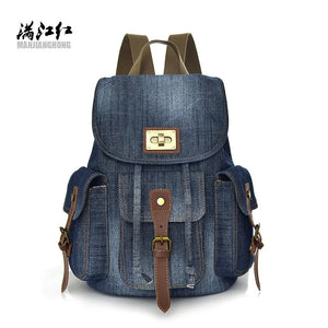 Lady Denim Vintage Backpack Female Casual Travel Bag