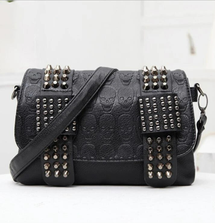 Lady Rivet Skull Print Shoulder Bag Flap Bag