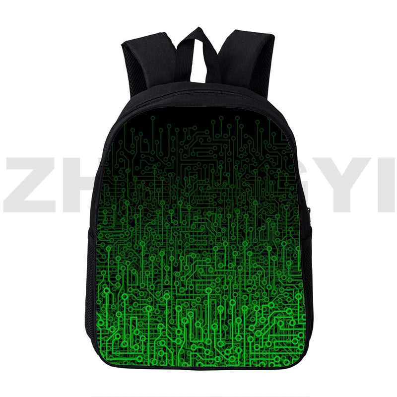 12/16 Inch Circuit Chip Schoolbag 3D Print Electronic Chip Backpack Bag
