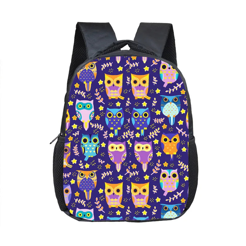 12 Inch Owl Print Backpack for Kids School Bags Boys Girls