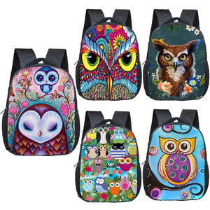12 Inch Owl Print Backpack for Kids School Bags Boys Girls