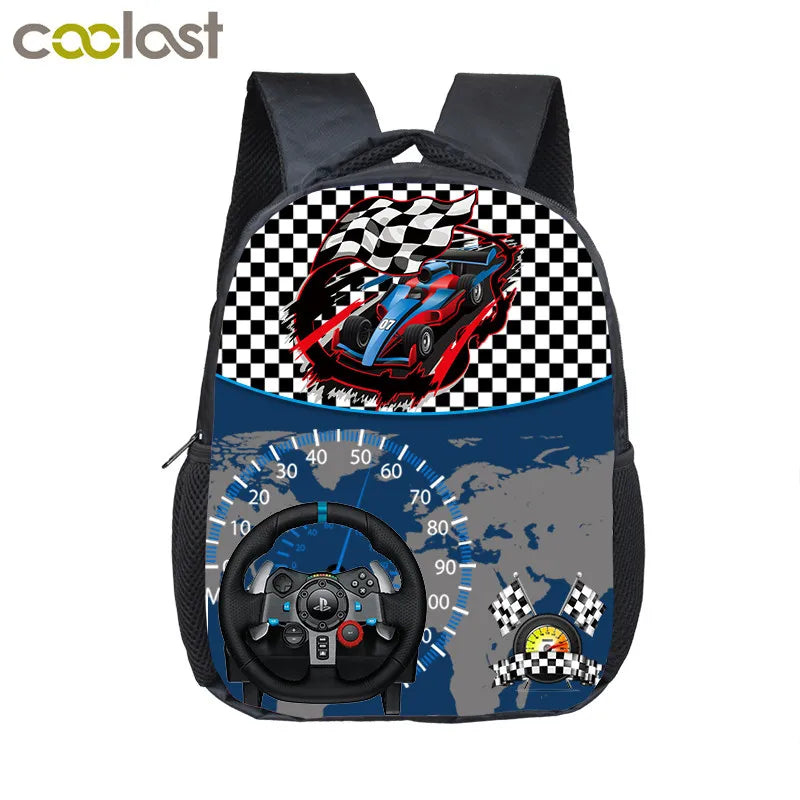 12 inch Kids Racing Car Small School Bags Child cartoon Backpacks