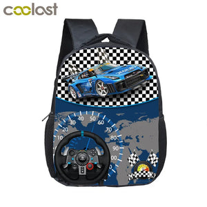 12 inch Kids Racing Car Small School Bags Child cartoon Backpacks