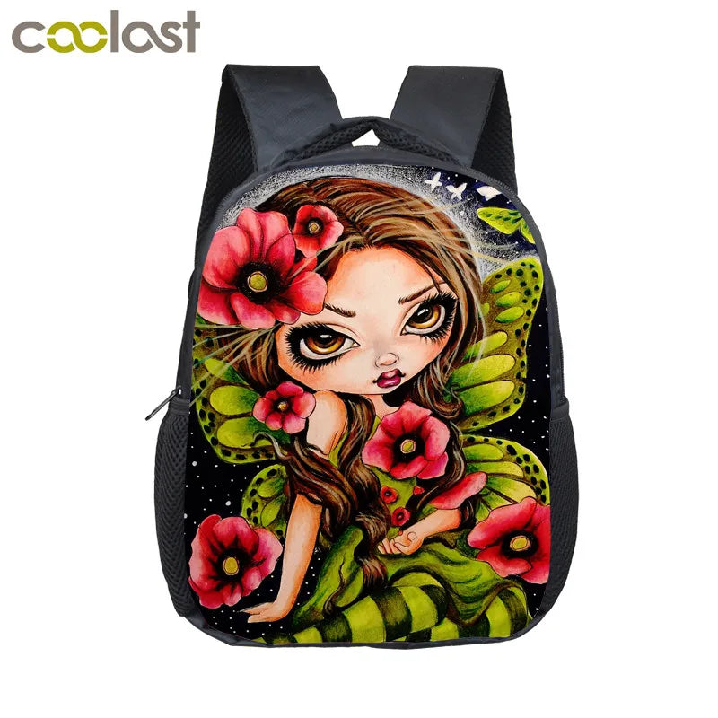 12'' Gothic Girl Print Backpack for Kids, Kindergarten School Bag