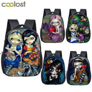 12'' Gothic Girl Print Backpack for Kids, Kindergarten School Bag