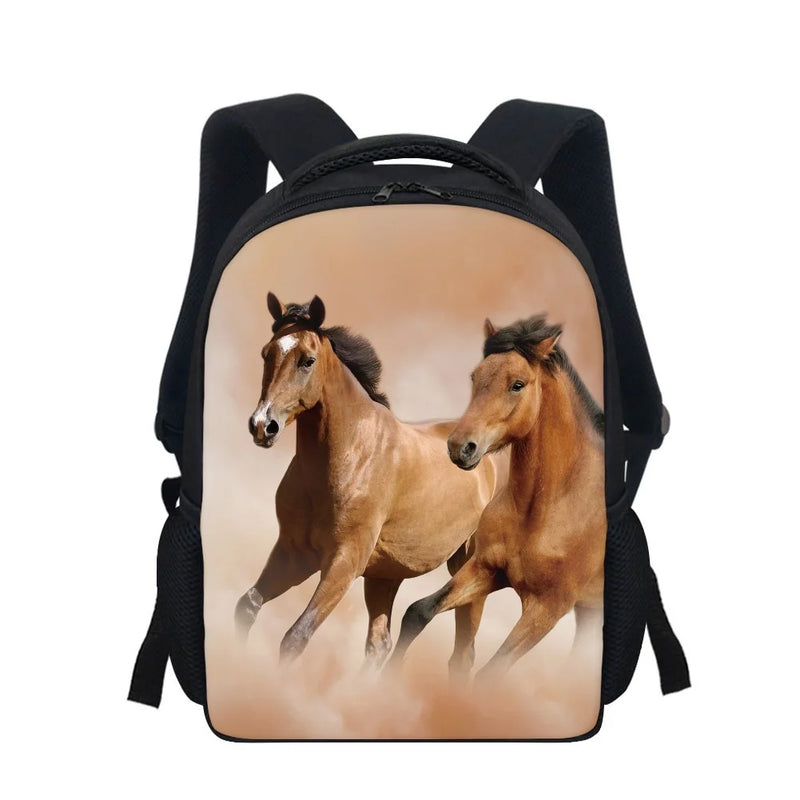12" Kids Horse Pattern Backpack, Casual Small School Bags for Boys