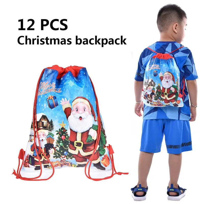 Santa Claus Drawstring Backpack Reusable Sack Candy Bags