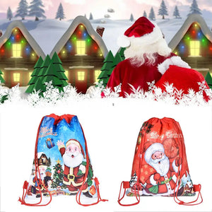 Santa Claus Drawstring Backpack Reusable Sack Candy Bags