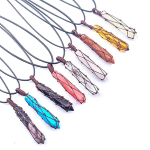 12pcs Hexagonal Prism Stone Pendant Natural Quartz Crystal Chakra Healing Stone