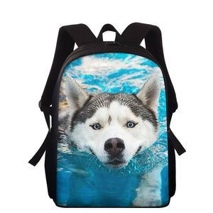 15in School Bags For Boys Girls Back Pack Kids Backpack Husky Dog 3D Print