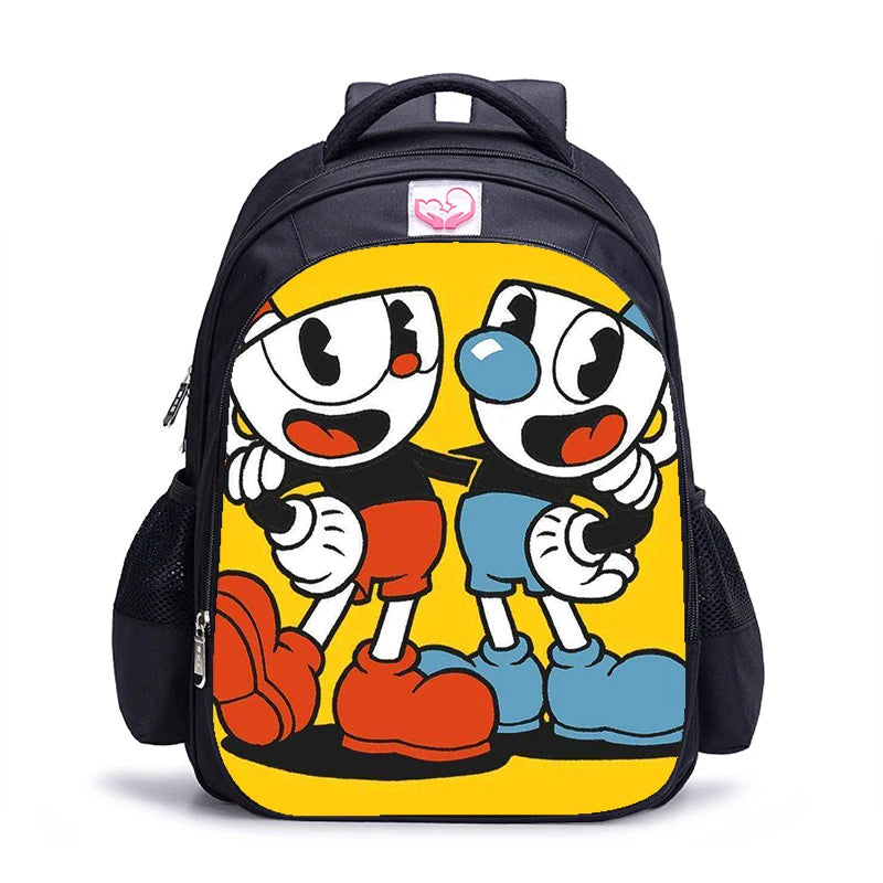 16 Inch Cuphead Game Mugman Children School Bags Orthopedic Backpack