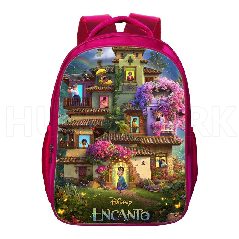 16 Inch Encanto Children School Bags Pink Orthopedic Backpack Kids Charm Mirabel