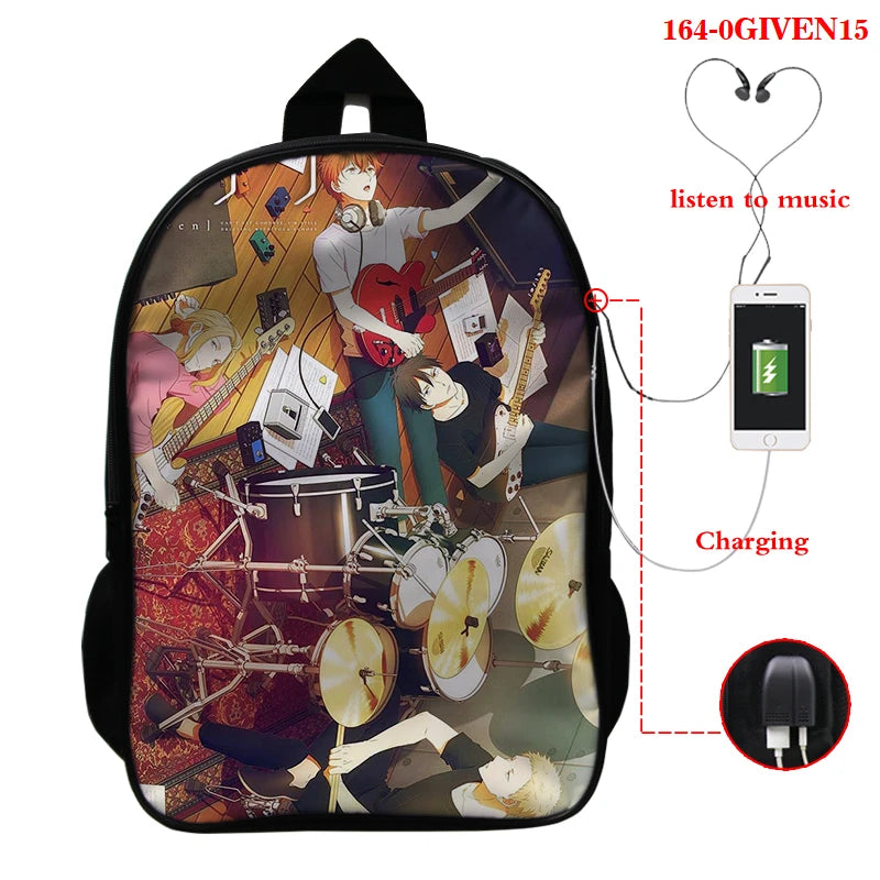 16 Inch GIVEN Anime Backpack Schoolbags USB Charging Teenage Boy Girl Cartoon Ba
