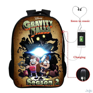 16" Gravity Falls USB Charge Backpack Cartoon School Bag