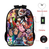 16" Gravity Falls USB Charge Backpack Cartoon School Bag