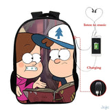 16" Gravity Falls USB Charge Backpack Cartoon School Bag