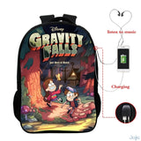 16" Gravity Falls USB Charge Backpack Cartoon School Bag