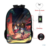 16" Gravity Falls USB Charge Backpack Cartoon School Bag