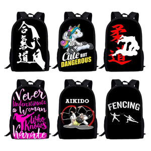 Kids Backpack Taekwondo Martial Judo Print School Bags for Boys Girls