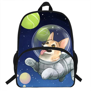 16-inch Space Corgi Dog School Bag - Teenagers Mochila Backpack