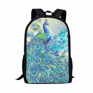 16 inch Peacock Print Children Backpack Teenager Boy Girl School Bag