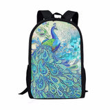 16 inch Peacock Print Children Backpack Teenager Boy Girl School Bag