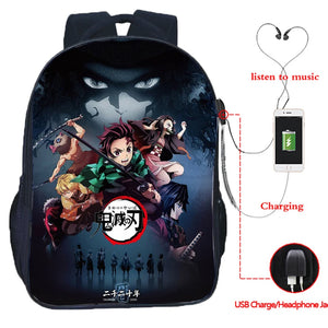16inch Anime Demon Slayer USB Backpack Kimetsu No Yaiba School Bag