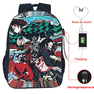 16inch Anime Demon Slayer USB Backpack Kimetsu No Yaiba School Bag
