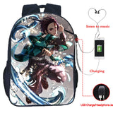 16inch Anime Demon Slayer USB Backpack Kimetsu No Yaiba School Bag