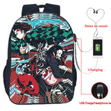 16inch Anime Demon Slayer USB Backpack Kimetsu No Yaiba School Bag
