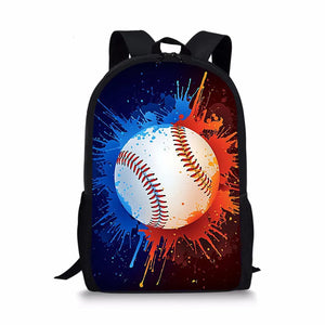 16in Baseballs Bookbag Large Capacity School Backpack Girls Polyester Satchel