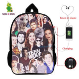 16in Teen Wolf Print Backpack Schoolbag Laptop USB Charging Travel