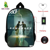16in Teen Wolf Print Backpack Schoolbag Laptop USB Charging Travel