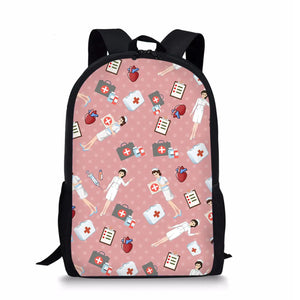 17 Inch Nurse Pattern Women School Backpack for Teen Girls Book Bag Rucksack