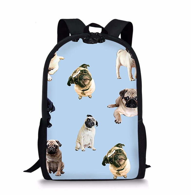17 Inch Floral French Bulldog Print School Bag For Kids Backpack