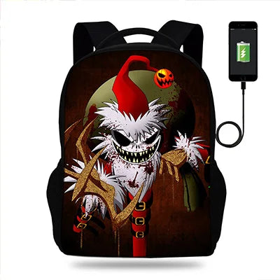 17in Nightmare Before Christmas USB Charge Backpack Kids Men Women