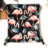 Pink Flamingo Backpack Bag Women Lady Backpacks Canvas Drawstring Bags Sack Pack