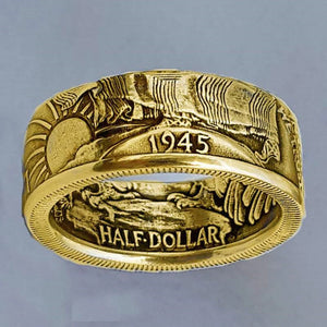 1945 History Ring Double Side Stamp Painting For Men