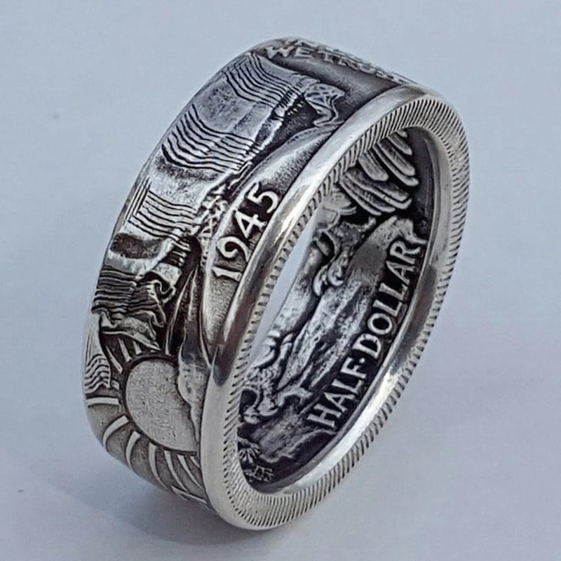 1945 History Ring Double Side Stamp Painting For Men