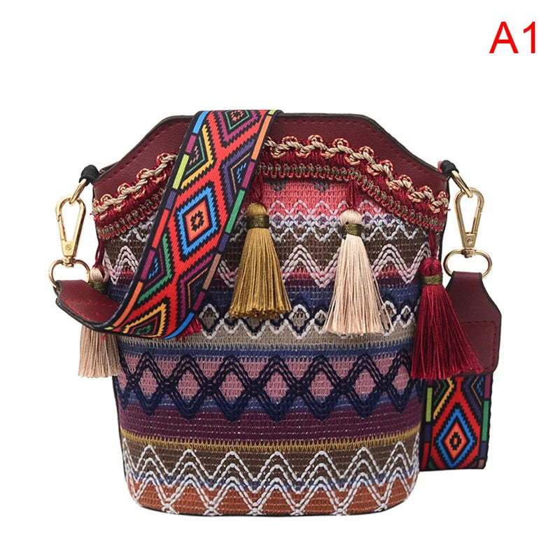 Hand Woven Crossbody Ethnic Straw Bags Women Handbag Retro Flap Rattan Straw Bea