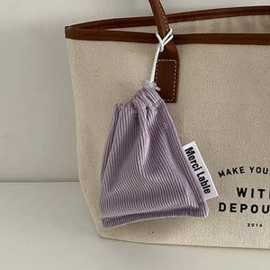Corduroy Drawstring Bag Cosmetic Lipstick Purse Pouch
