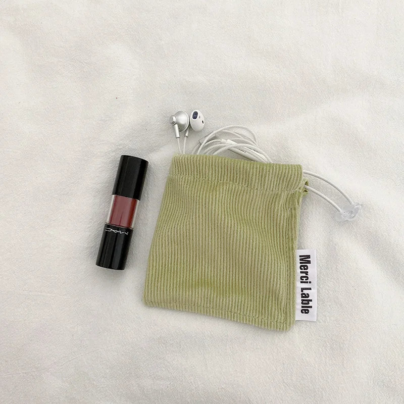 Corduroy Drawstring Bag Cosmetic Lipstick Purse Pouch