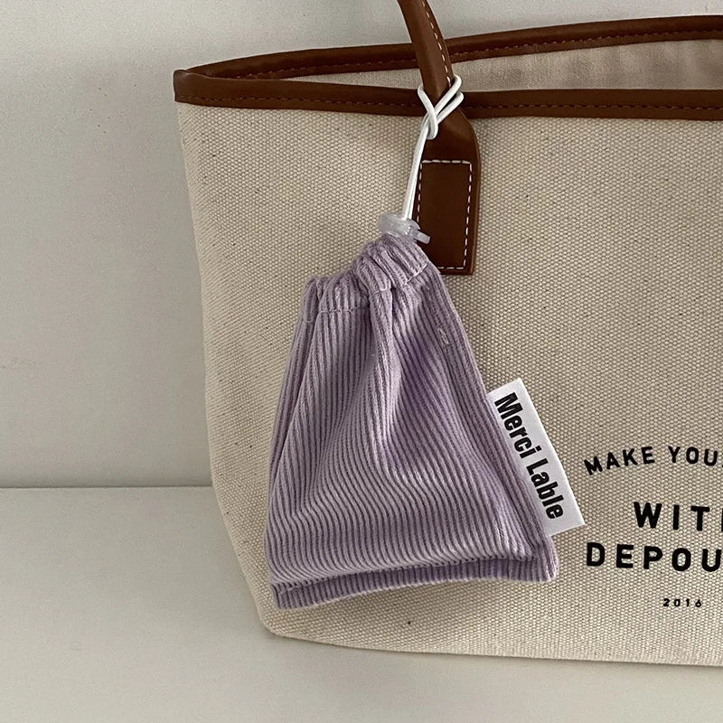 Corduroy Drawstring Bag Cosmetic Lipstick Purse Pouch