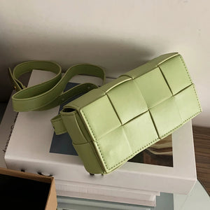 Lady Weave Crossbody Bag PU Leather Handbag Small Square Shoulder Messenger