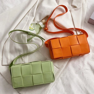 Lady Weave Crossbody Bag PU Leather Handbag Small Square Shoulder Messenger
