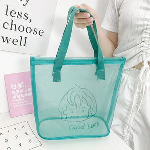 Transparent Mesh Zipper Makeup Case Cosmetic Bag for Women