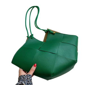 Large Capacity Women's Woven Tote Bag Pu Shoulder Handbag for Travel Shopping
