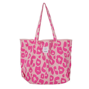 Pink Leopard Shoulder Bag Large Capacity Women's Bag Canvas Bucket Handbag
