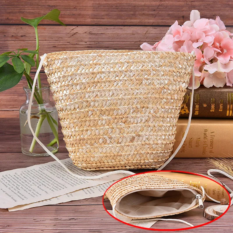 Summer Rattan Grass Crossbody Bag for Women